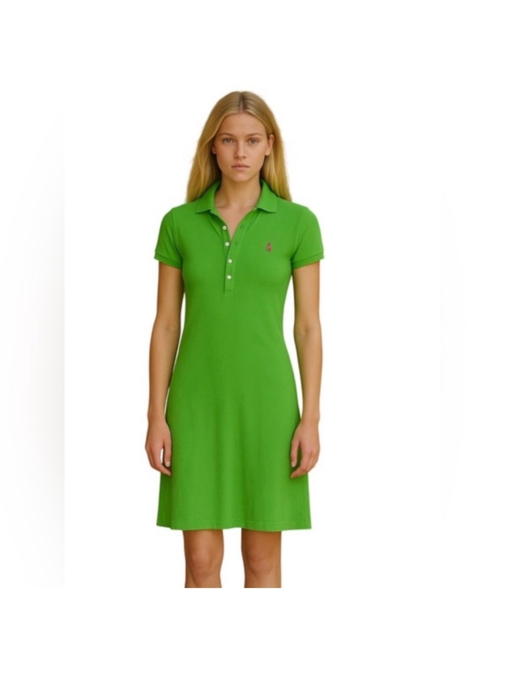 Ralph Lauren Y2K Sport Knit Polo Dress | Bright Lime Green pink polo player logo